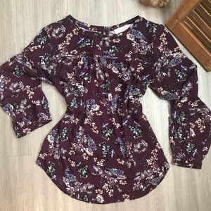 Loft Plum Floral Long-Sleeved Blouse